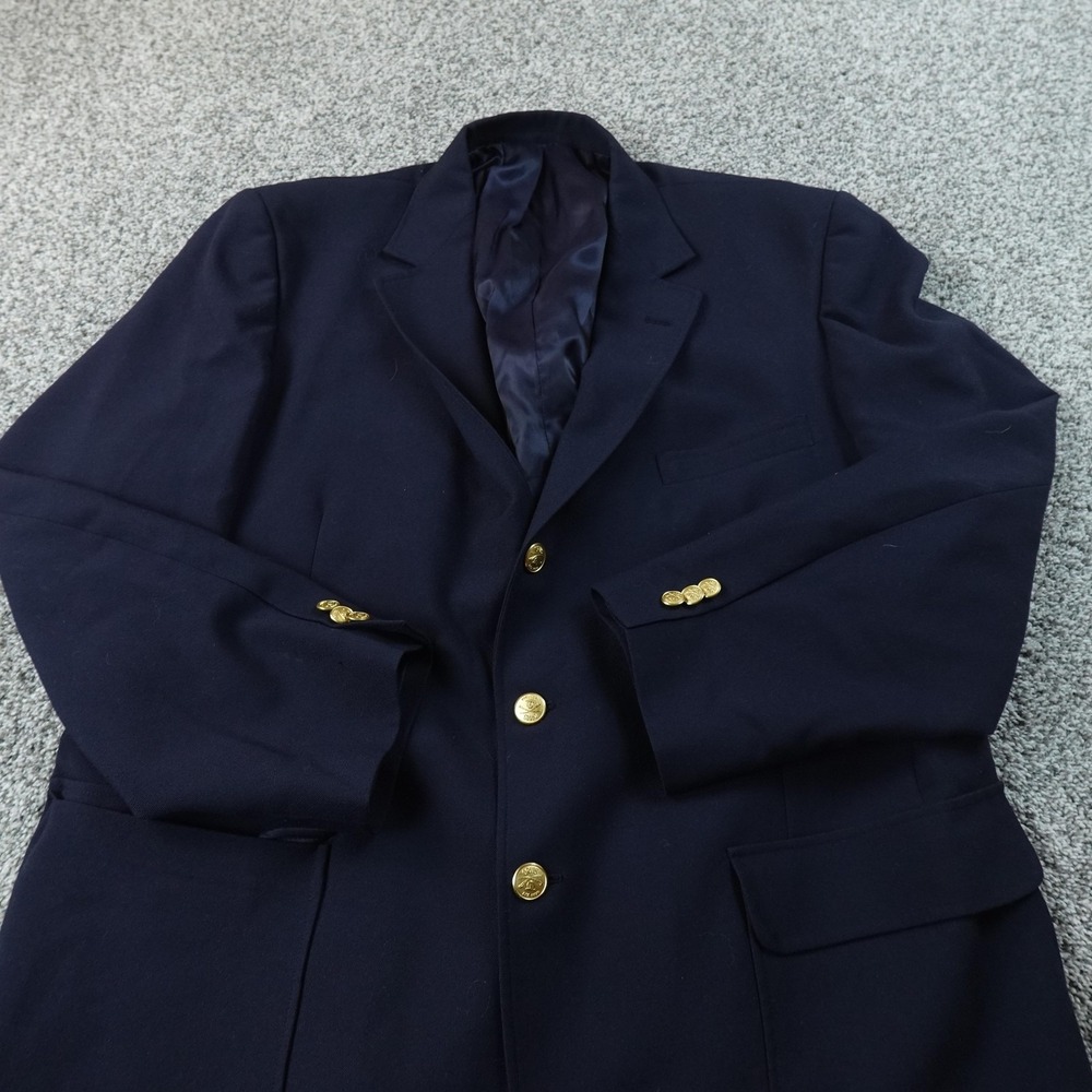 Orvis Blazer Mens 46 Blue Gold Button Wool Sport Coat Suit Jacket Top Career USA